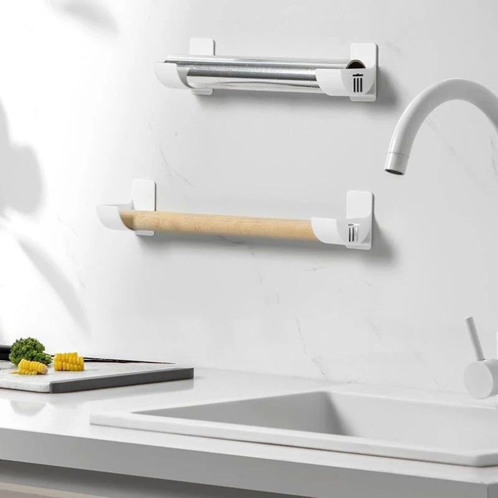 No Drill Kitchen Storage Rack Set Garbage Bag And Cling Film Organizer For Cabinets 5