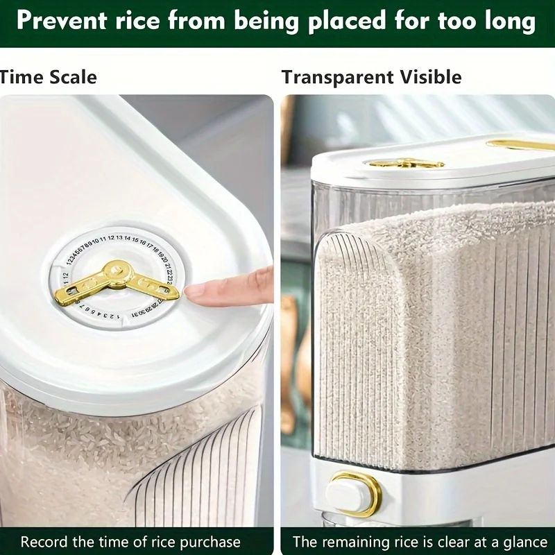 11lb 22lb Rice Dispenser With Measuring Cup And Time Marking Airtight Storage Container 2