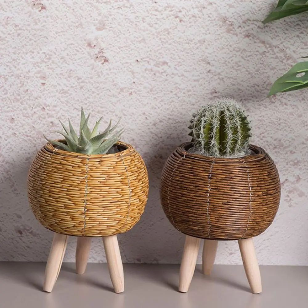 Rattan Woven Plant Stand With Removable Legs Indoor Outdoor Flower Pot Holder 0