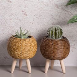 rattan woven plant stand with removable legs indoor outdoor flower pot holder