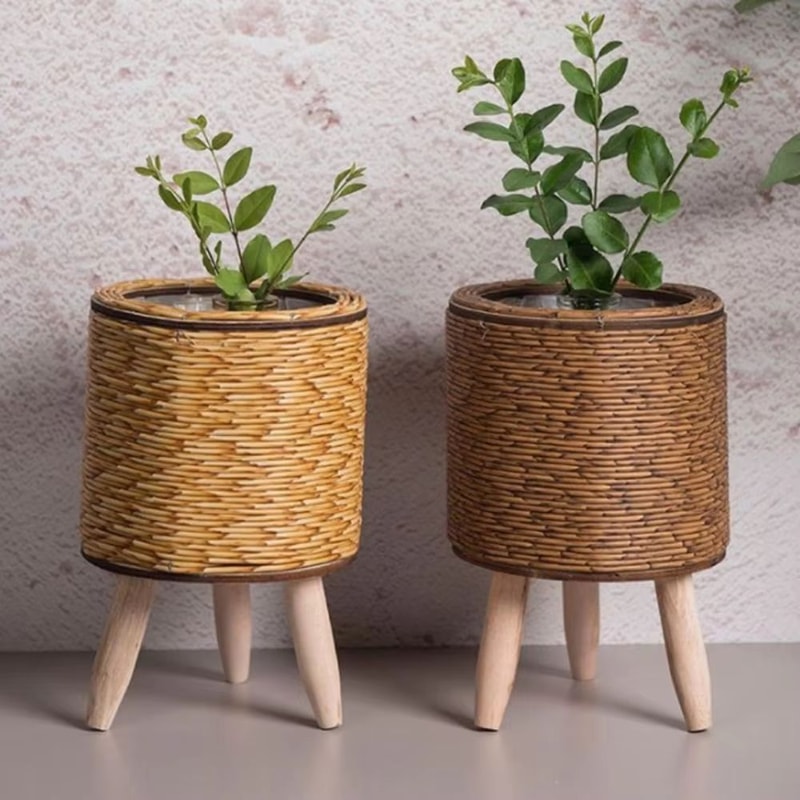 Rattan Woven Plant Stand With Removable Legs Indoor Outdoor Flower Pot Holder 1
