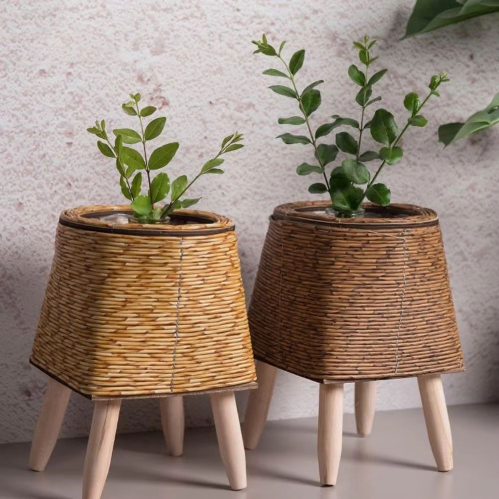 Rattan Woven Plant Stand With Removable Legs Indoor Outdoor Flower Pot Holder 2