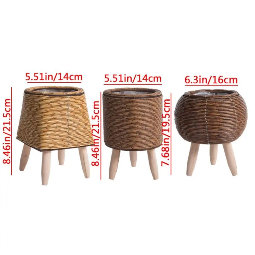 Rattan Woven Plant Stand With Removable Legs Indoor Outdoor Flower Pot Holder 5