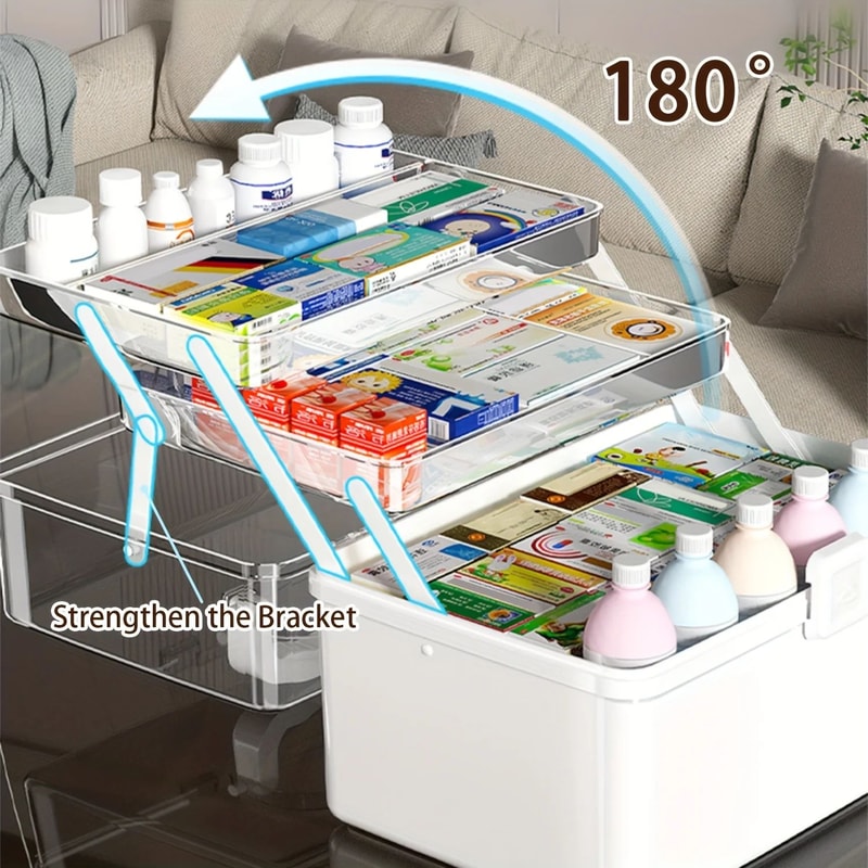 3 Layer Foldable Medicine Storage Box Large Capacity Organizer With Compartments 2