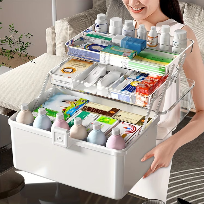 3 Layer Foldable Medicine Storage Box Large Capacity Organizer With Compartments 7