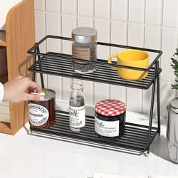 double layer cup storage rack for kitchen counter and tea set organizer