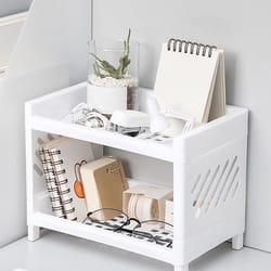 minimalist double layer desktop storage rack plastic organizer shelf