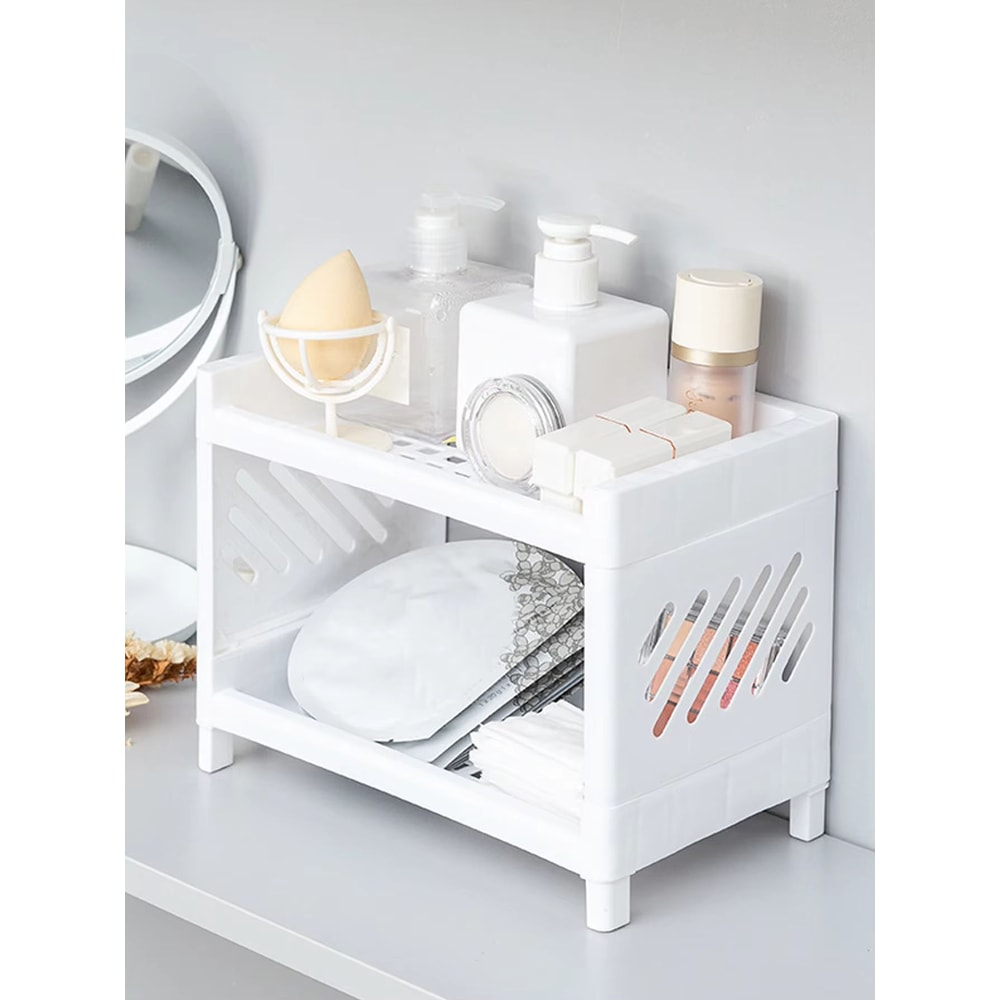 Minimalist Double Layer Desktop Storage Rack Plastic Organizer Shelf 3