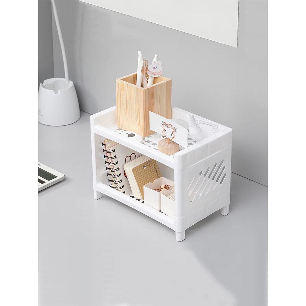 Minimalist Double Layer Desktop Storage Rack Plastic Organizer Shelf 4