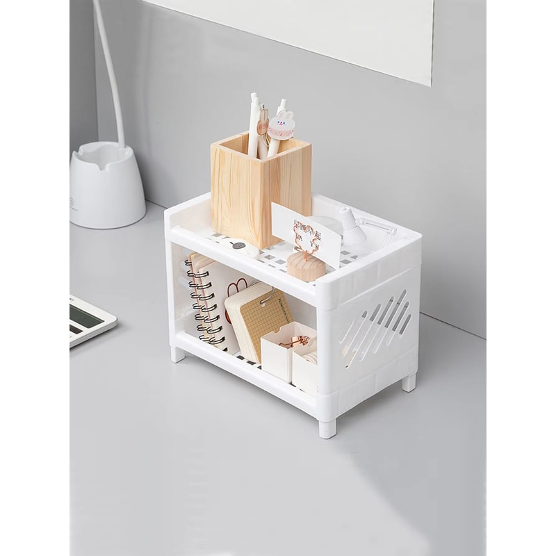 Minimalist Double Layer Desktop Storage Rack Plastic Organizer Shelf 4
