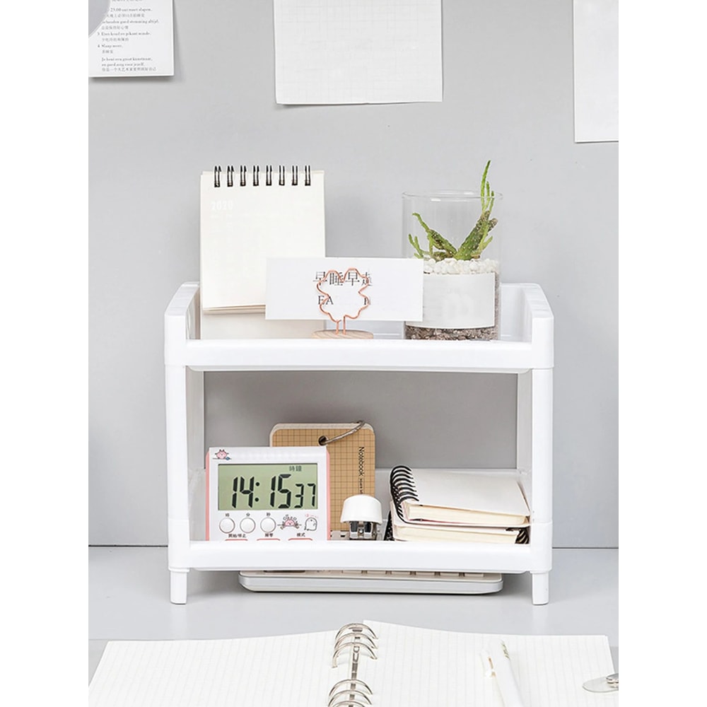 DualTier Desk Organizer Shelf For Cosmetics Stationery And Office Storage 1