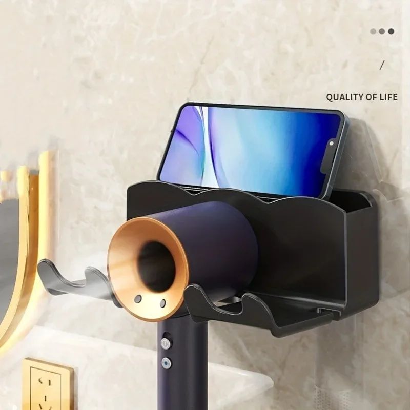 AirFlow Wall Mount Hair Dryer Holder With No Drill Bathroom Storage Rack 5