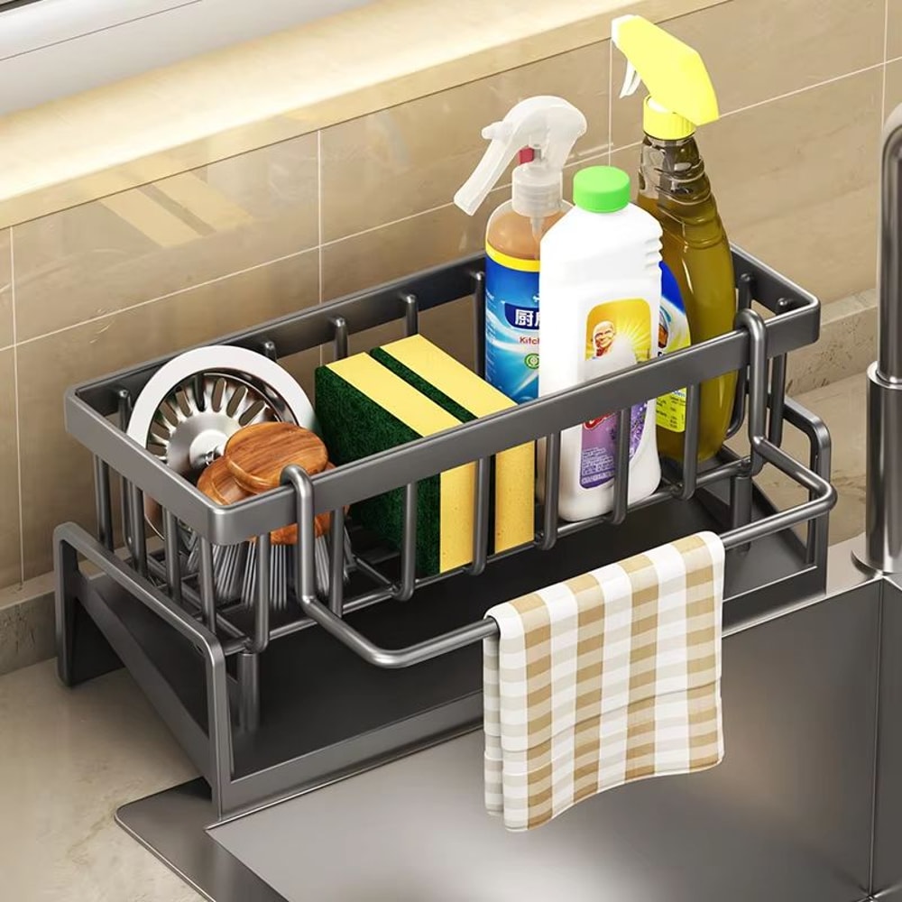 CleanFlow Self Draining Sink Organizer Rack With Soap And Sponge Holder 2