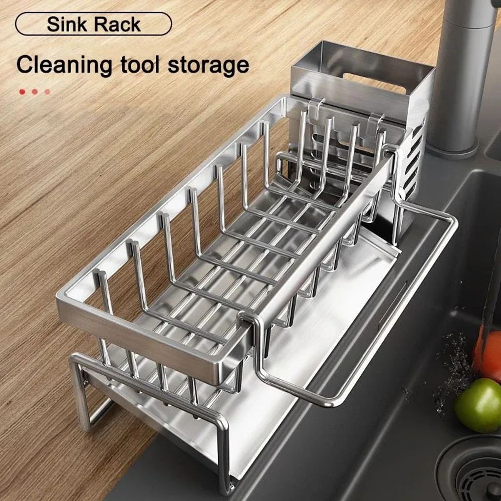 CleanSteel Self Draining Kitchen Sink Organizer With Stainless Steel Sponge Holder 4