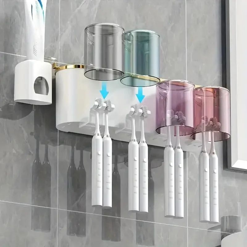 FreshWall Multifunctional Toothbrush Holder With Toothpaste Dispenser And Mug Organizer 3