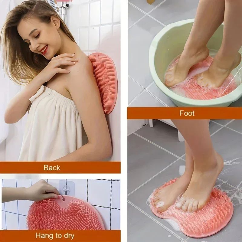 Silicone Foot Scrubber Mat Wall Mounted Shower Back And Foot Massage Cleaner 2