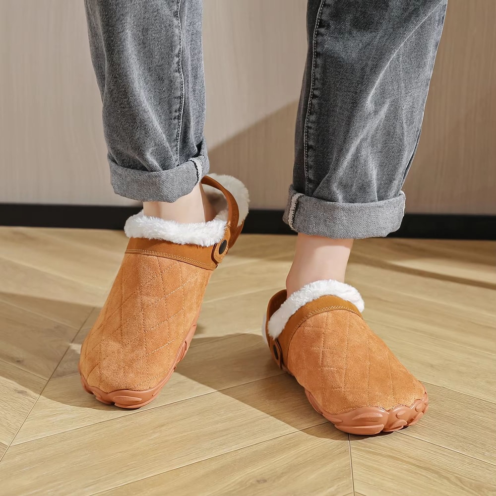Chamois Leather Wide Toe Slippers Warm Barefoot Indoor House Shoes 1