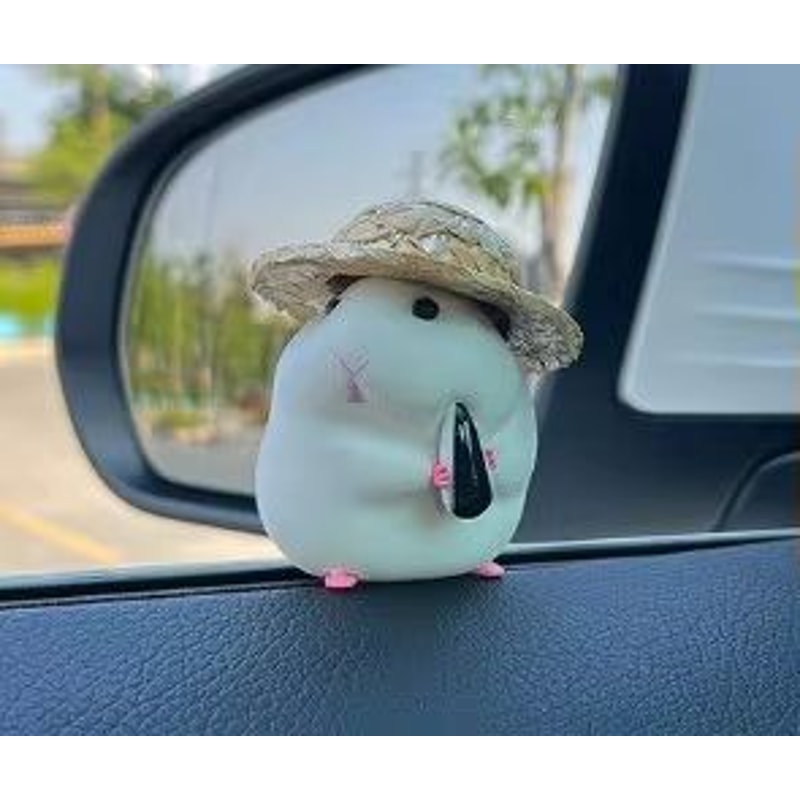 Cute Hamster Car Dashboard Ornament Straw Hat Mini Interior Decoration 5