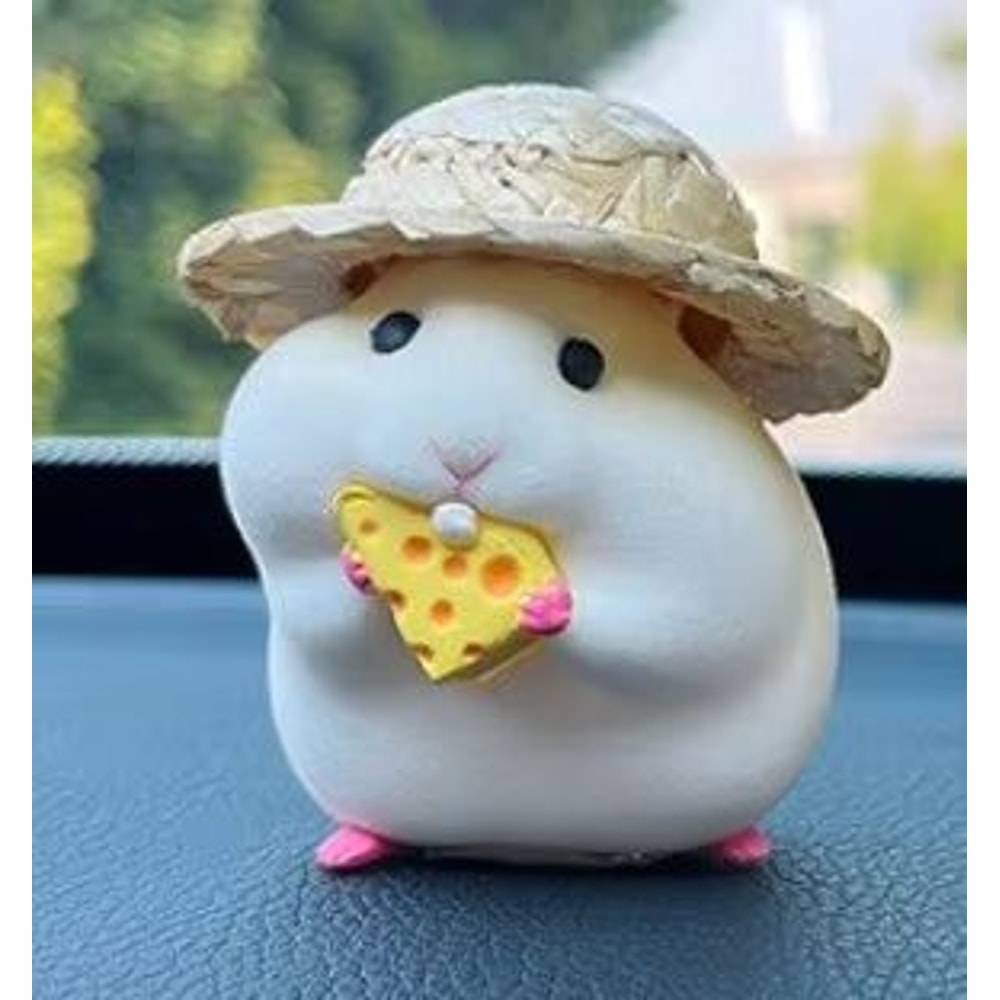 Cute Hamster Car Dashboard Ornament Straw Hat Mini Interior Decoration 7