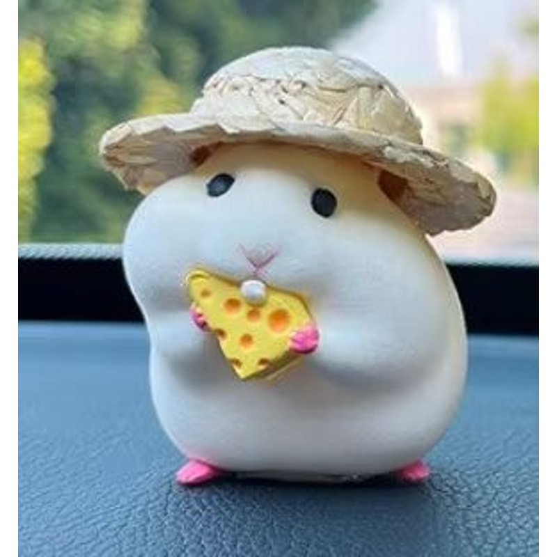 Cute Hamster Car Dashboard Ornament Straw Hat Mini Interior Decoration 7