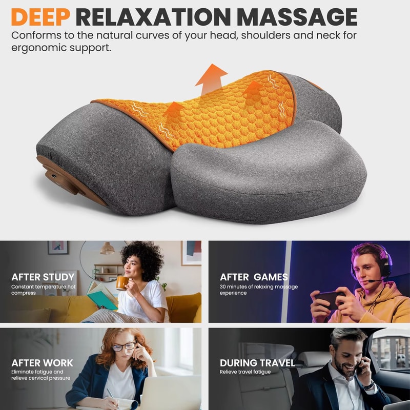 Electric Neck Massager Pillow With Heat Cervical Traction Shoulder Relief Cushion 4