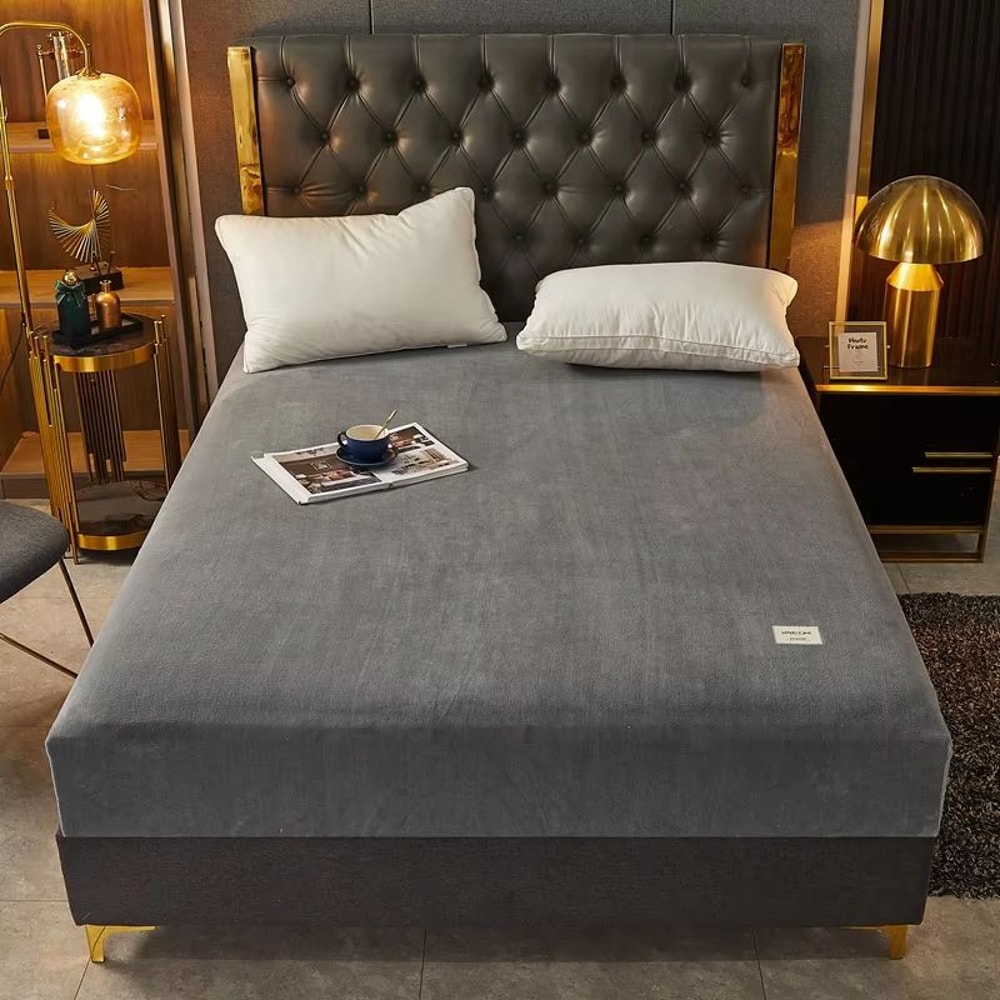 Soft Velvet Fitted Sheet Non Slip Elastic Mattress Cover Warm Plush Bed Protector 5
