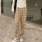 Womens Plush Wide Leg Plaid Pants Warm Cashmere Style Loose Winter Trousers 11