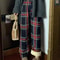 Womens Plush Wide Leg Plaid Pants Warm Cashmere Style Loose Winter Trousers 14