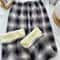 Womens Plush Wide Leg Plaid Pants Warm Cashmere Style Loose Winter Trousers 15