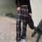 Womens Plush Wide Leg Plaid Pants Warm Cashmere Style Loose Winter Trousers 7