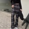 Womens Plush Wide Leg Plaid Pants Warm Cashmere Style Loose Winter Trousers 7