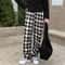 Womens Plush Wide Leg Plaid Pants Warm Cashmere Style Loose Winter Trousers 8