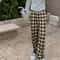 Womens Plush Wide Leg Plaid Pants Warm Cashmere Style Loose Winter Trousers 9
