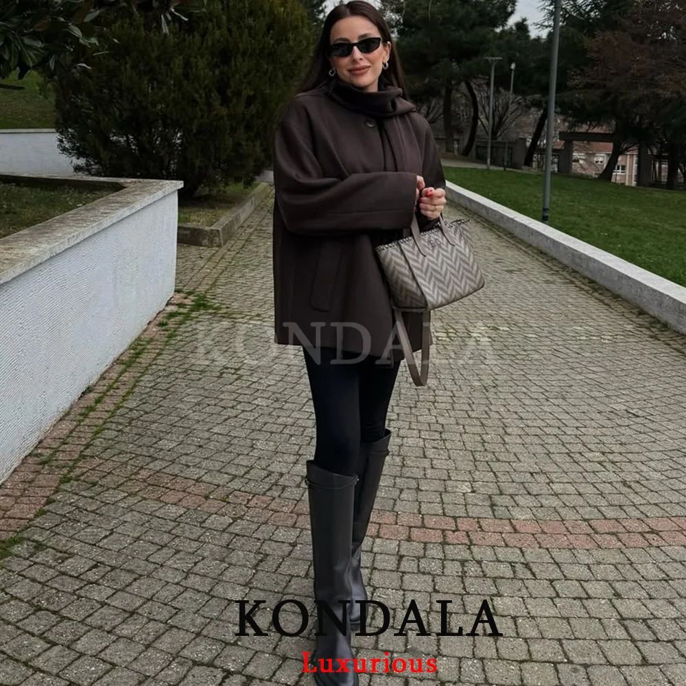 Chocolate Brown Scarf Jacket For Women Loose Fit Thick Warm Winter Coat 1