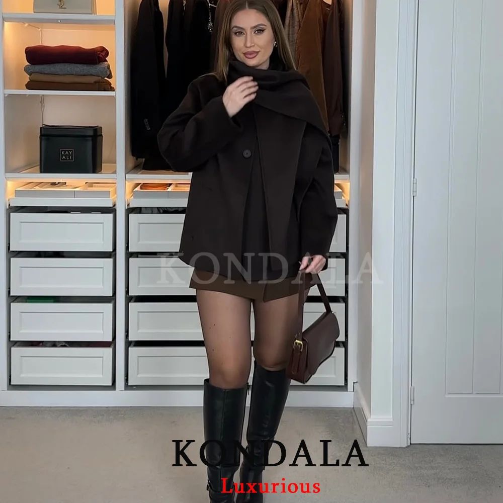 Chocolate Brown Scarf Jacket For Women Loose Fit Thick Warm Winter Coat 4