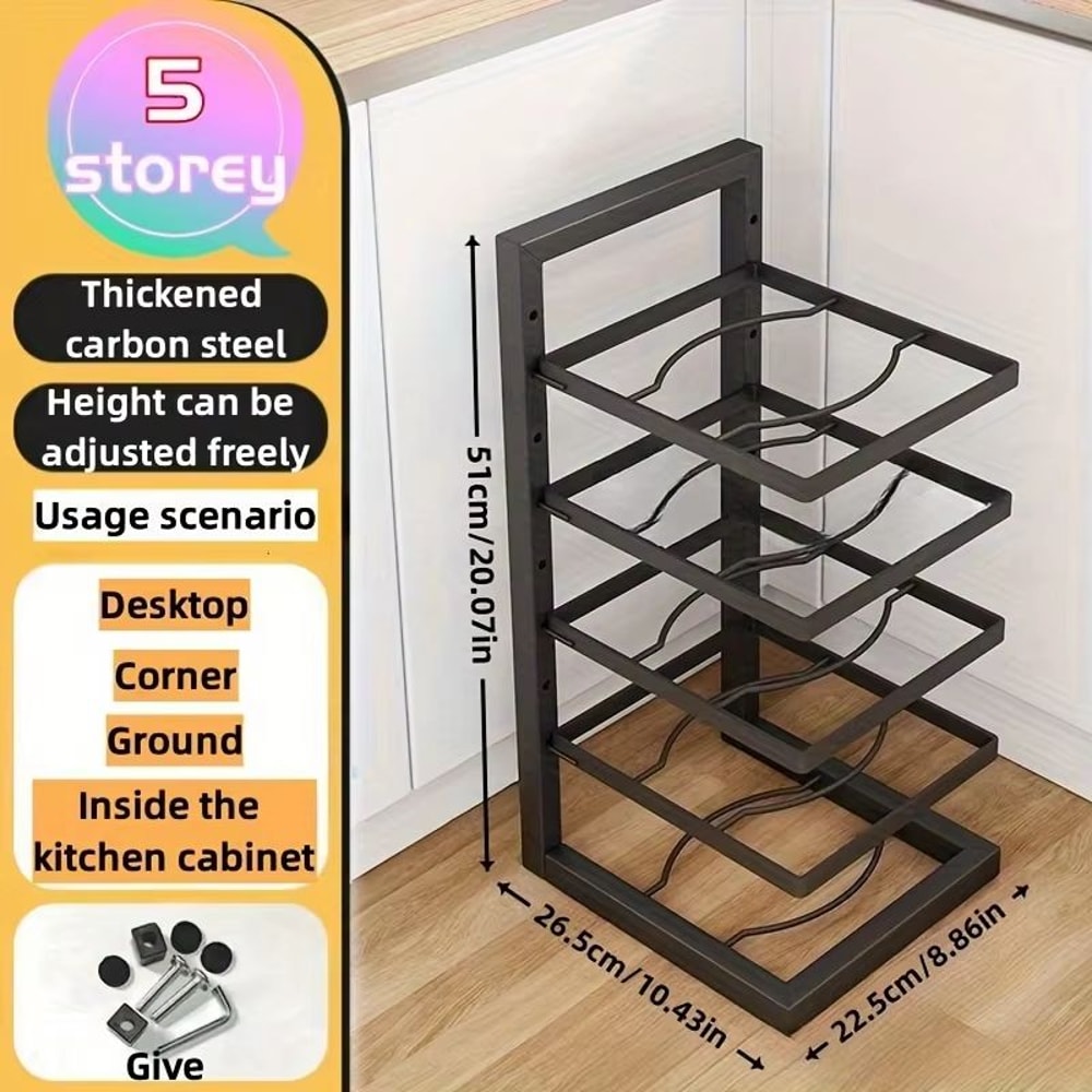 Adjustable Stainless Steel Pot Rack Organizer Multi Layer Pan And Lid Storage Stand 11