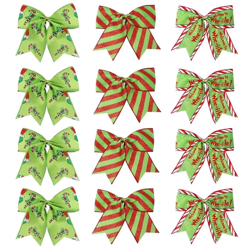 12pcs Christmas Bow Decorations For Tree Wreath And Gift Wrapping Festive Holiday Decor Set 10