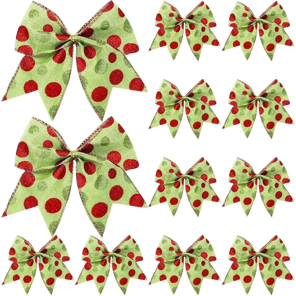 12pcs Christmas Bow Decorations For Tree Wreath And Gift Wrapping Festive Holiday Decor Set 7
