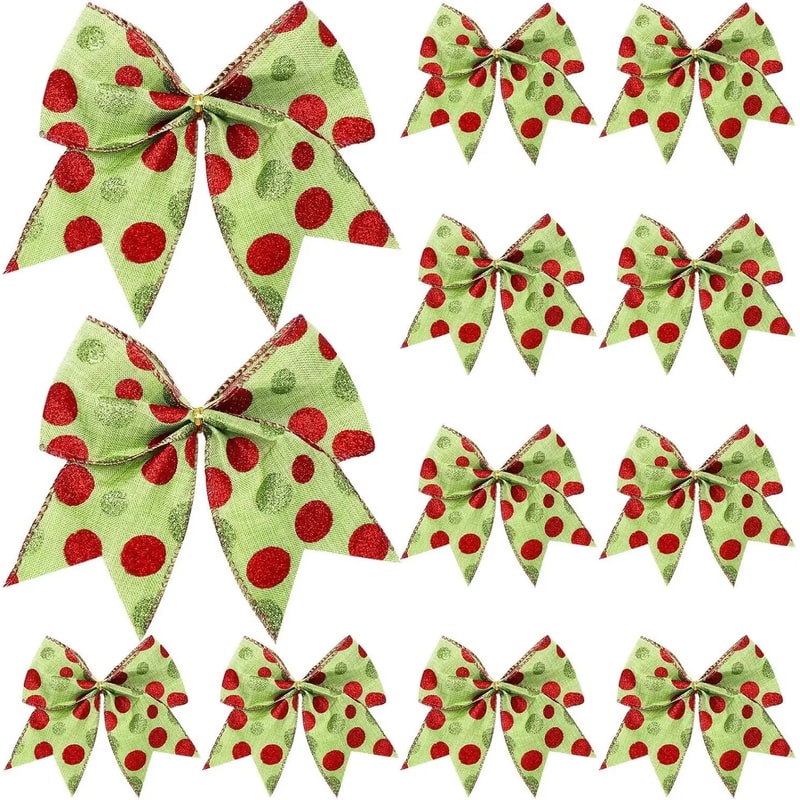 12pcs Christmas Bow Decorations For Tree Wreath And Gift Wrapping Festive Holiday Decor Set 7