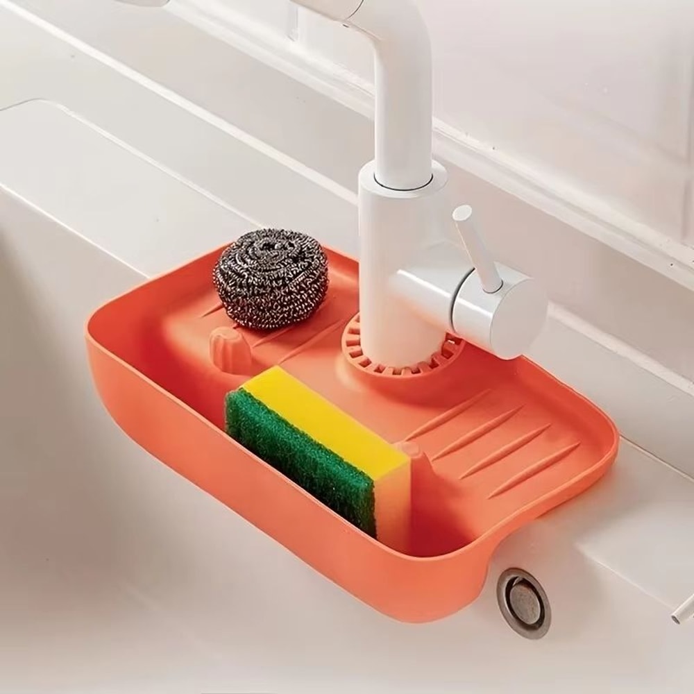 Silicone Sink Faucet Splash Guard Drain Mat With Storage Holder And Water Drip Tray 1