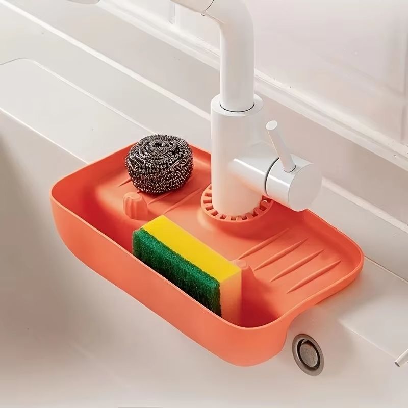 Silicone Sink Faucet Splash Guard Drain Mat With Storage Holder And Water Drip Tray 1