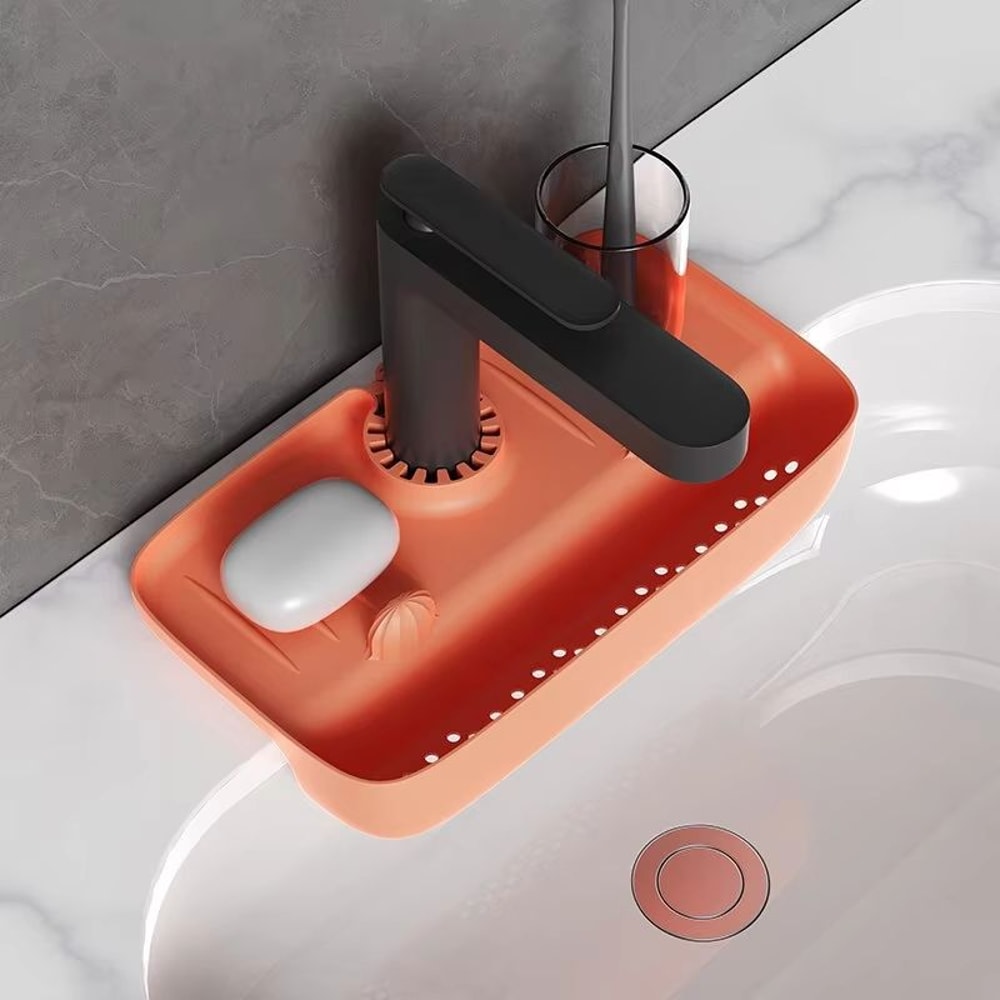 Silicone Sink Faucet Splash Guard Drain Mat With Storage Holder And Water Drip Tray 6