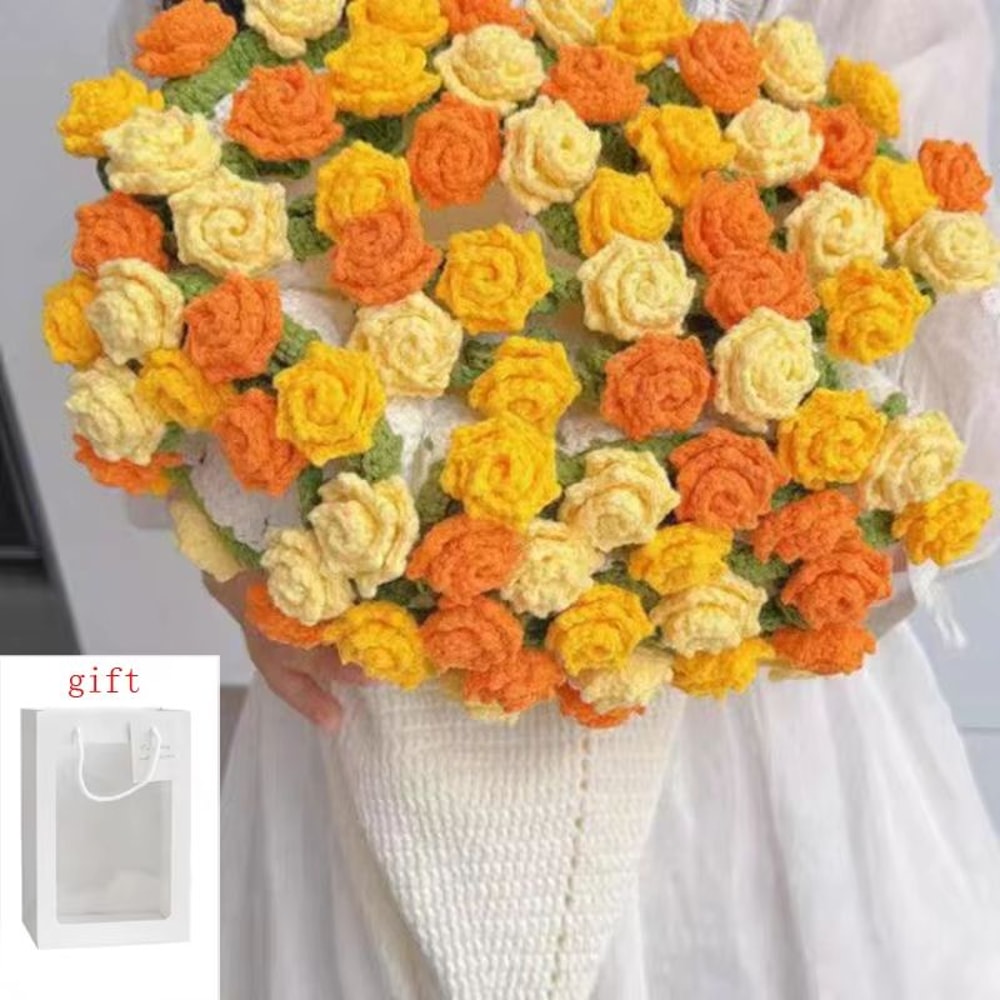 Handmade Crochet Rose Blanket Bouquet Gift Set With Gift Bag For Valentine And Birthday Surprise 7