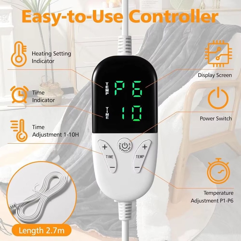 Queen Size Electric Heated Blanket 84x90 With 6 Heat Levels Auto Off Washable Cozy Bed Warmer 4