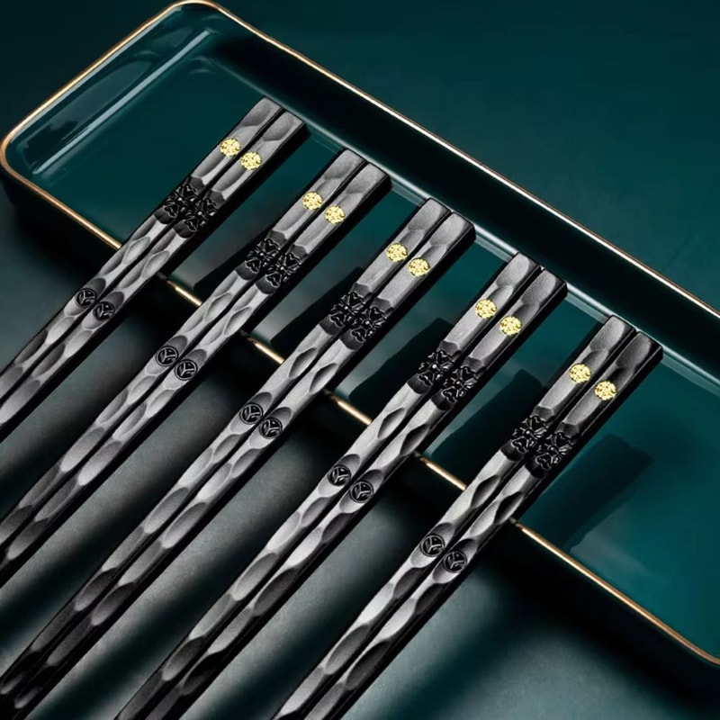 5Pair Reusable Alloy Chopsticks Set NonSlip Dishwasher Safe Bamboo Style Dining Sticks 7