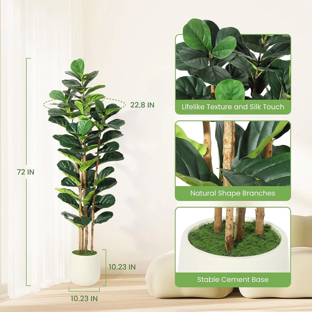 57FT Artificial Fiddle Leaf Fig Tree In Pot For Realistic Indoor Outdoor Decor 7