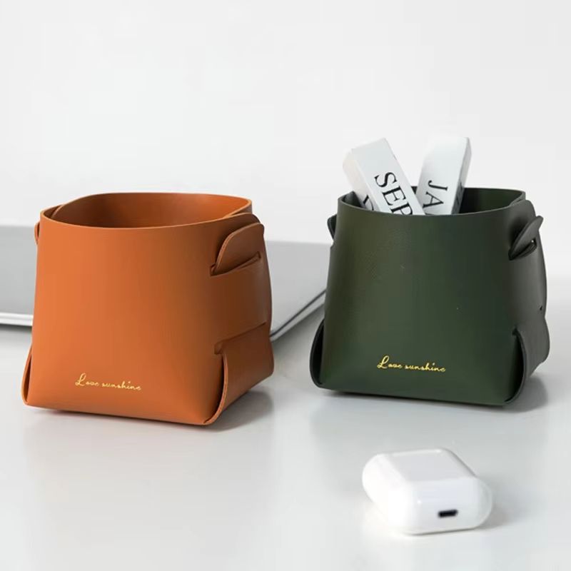 Foldable PU Leather Desk Organizer Tray Nordic Storage Box 1