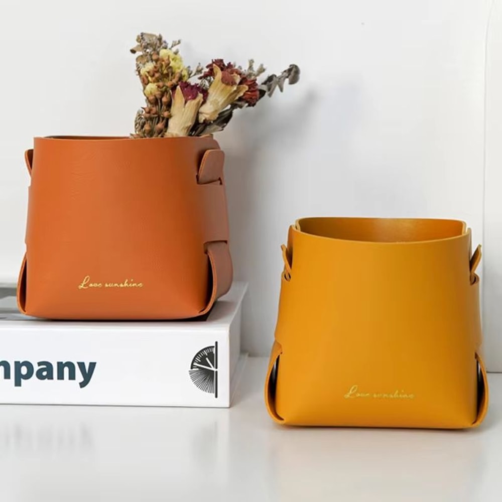 Foldable PU Leather Desk Organizer Tray Nordic Storage Box 2