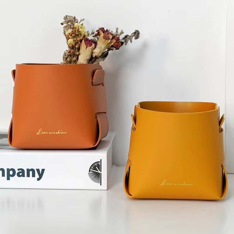 Foldable PU Leather Desk Organizer Tray Nordic Storage Box 2