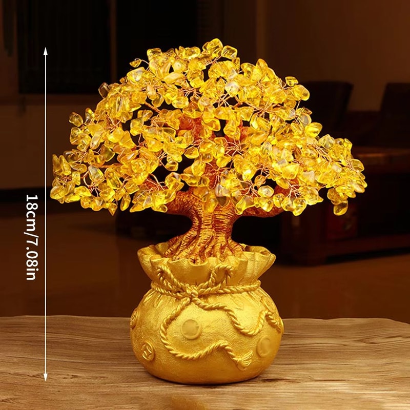 Natural Crystal Money Tree Fortune Bonsai With Lucky Money Bag Decor 5